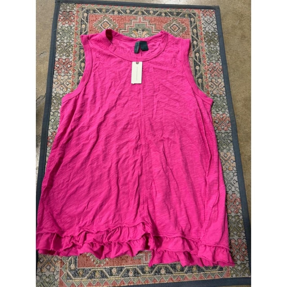 Anthropologie Left of Center Pink Slub Knit Ruffle Hem Tank Top XS NEW